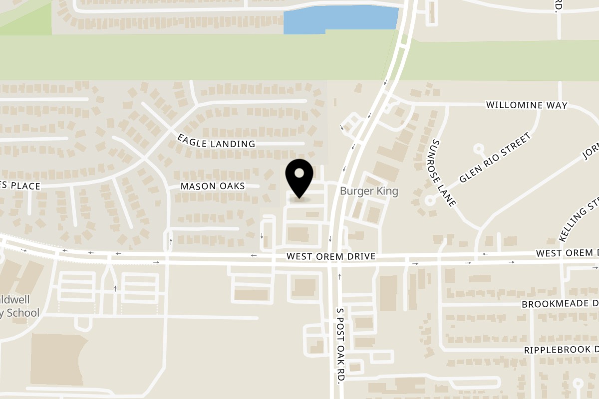 Map showing the location of Golden Chick Houston Post Oak Road on 13600 S Post Oak Rd in Houston