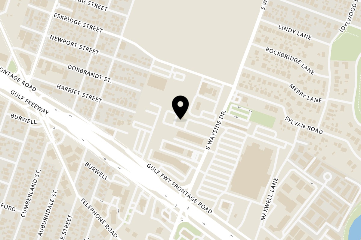 Map showing the location of Golden Chick Houston Wayside Drive on 2008 S Wayside Dr in Houston