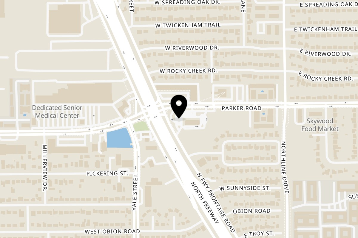 Map showing the location of Golden Chick Houston Parker Road on 233 W Parker Rd in Houston
