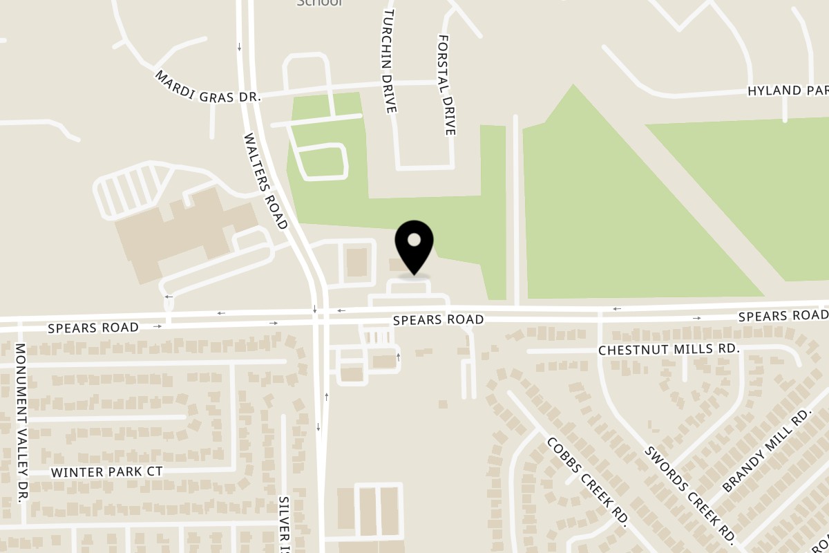 Map showing the location of Golden Chick Houston Spears Road on 2824 Spears Rd in Houston