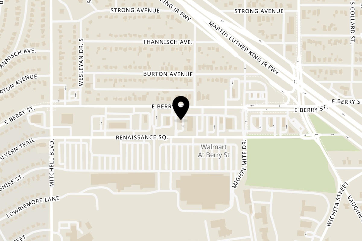 Map showing the location of Golden Chick Fort Worth Berry Street on 2820 E Berry St in Fort Worth
