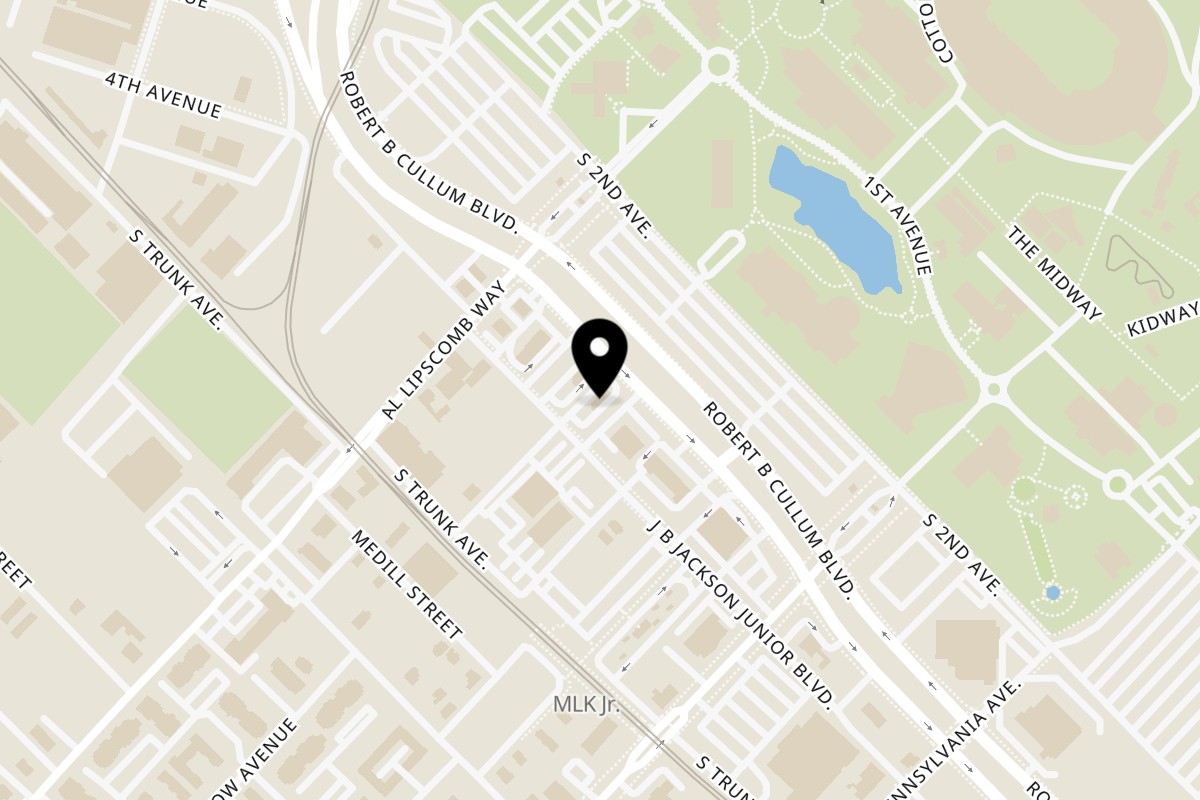 Map showing the location of Golden Chick Dallas Robert Cullum on 1230 Robert B Cullum Blvd in Dallas