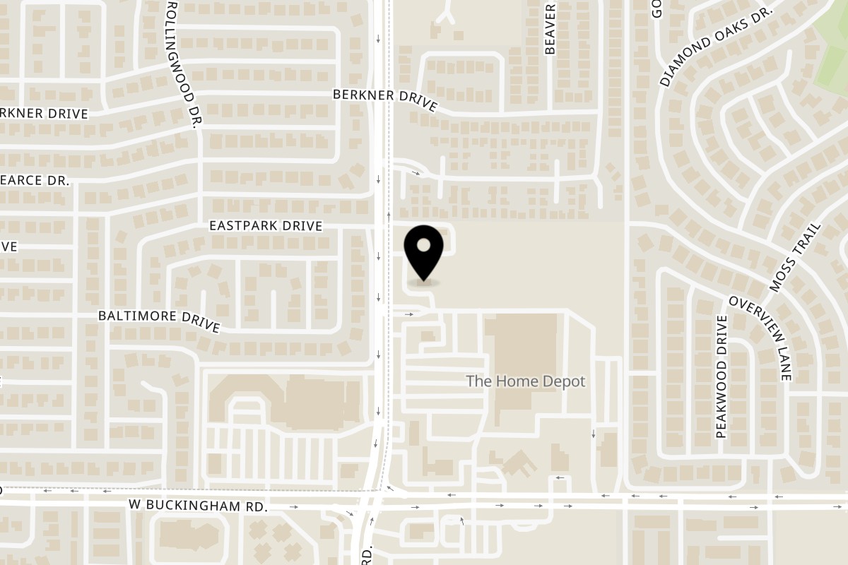 Map showing the location of Golden Chick Garland Jupiter Road on 2172 N Jupiter Rd in Garland
